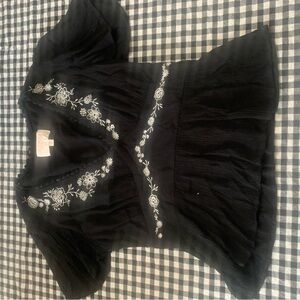 Floral Embroidered Black Blouse